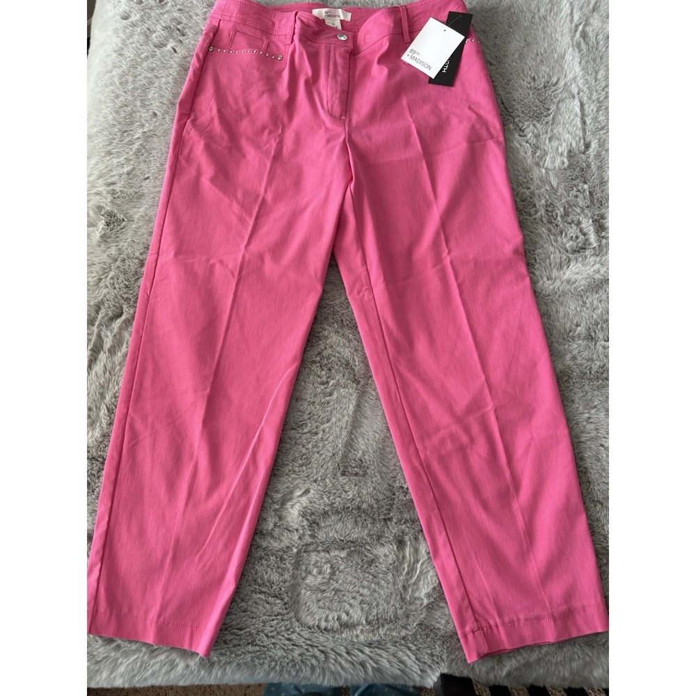 89th and Madison Pants Size 14 Ankle Length Pink stretch new silver accents